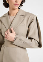 Marie - Twist Sleeve Tailored Blazer with Belt - Taupe