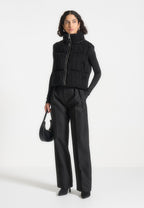 Kristina - 2-in-1 Cable Knit Puffer Jacket/Gilet - Black