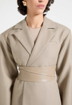 Marie - Twist Sleeve Tailored Blazer with Belt - Taupe