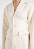 Claire - Wide Shoulder Cinch Waist Blazer - Cream
