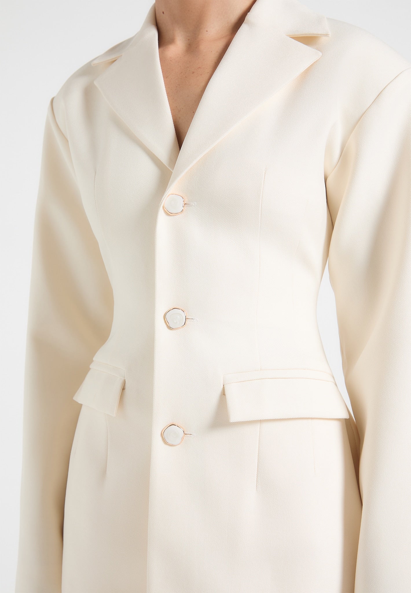 Claire - Wide Shoulder Cinch Waist Blazer - Cream