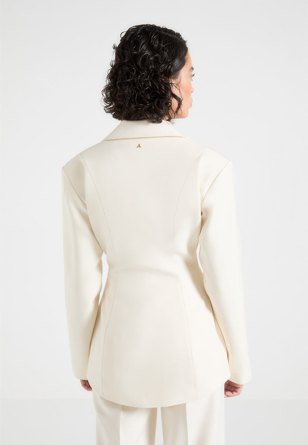 Claire - Wide Shoulder Cinch Waist Blazer - Cream