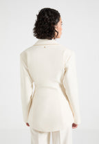 Claire - Wide Shoulder Cinch Waist Blazer - Cream