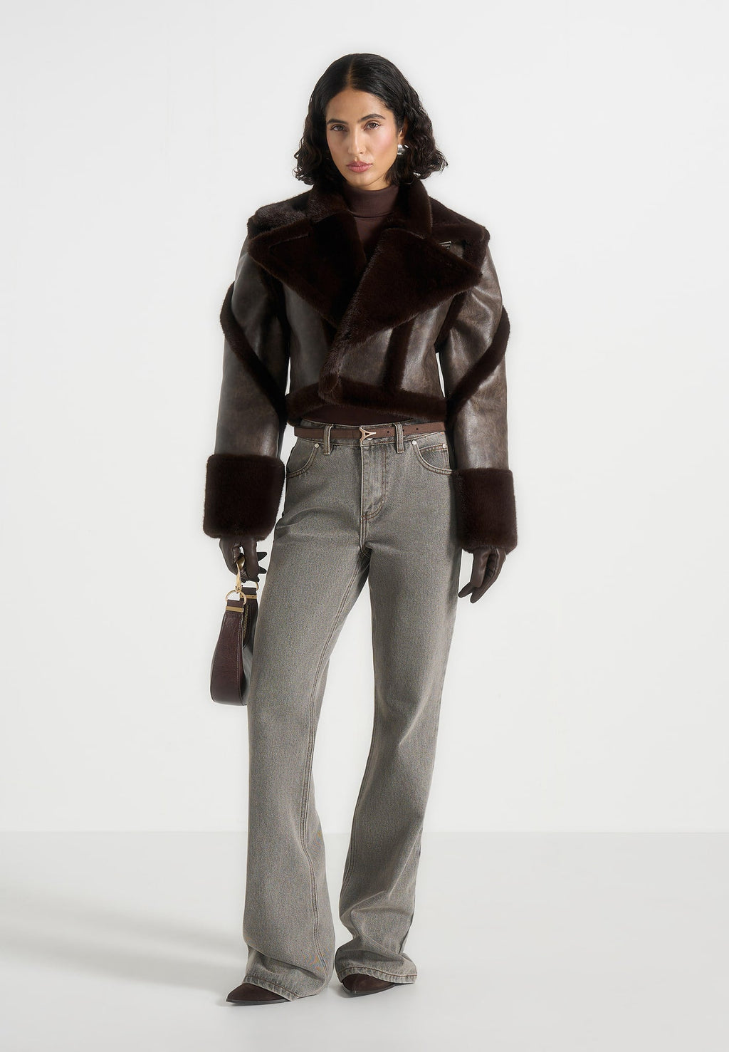 Kena - Vintage Leather & Plush 2-in-1 Gilet Jacket - Brown