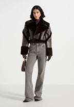 Kena - Vintage Leather & Plush 2-in-1 Gilet Jacket - Brown