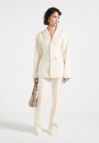 Claire - Wide Shoulder Cinch Waist Blazer - Cream