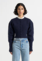 Mayla - Knitted Cinch Waist Cardigan - Navy