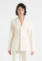 Claire - Wide Shoulder Cinch Waist Blazer - Cream