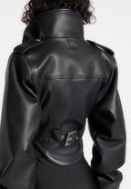 Solange - Leather Tacked Sleeve Corset Jacket - Black