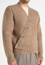 Dani - Unisex Asymmetric Brushed Knit Cardigan - Taupe