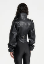 Solange - Leather Tacked Sleeve Corset Jacket - Black