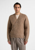 Dani - Unisex Asymmetric Brushed Knit Cardigan - Taupe