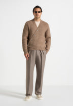 Dani - Unisex Asymmetric Brushed Knit Cardigan - Taupe
