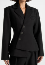 Thalia - Asymmetric Tailored Double Breasted Blazer - Black