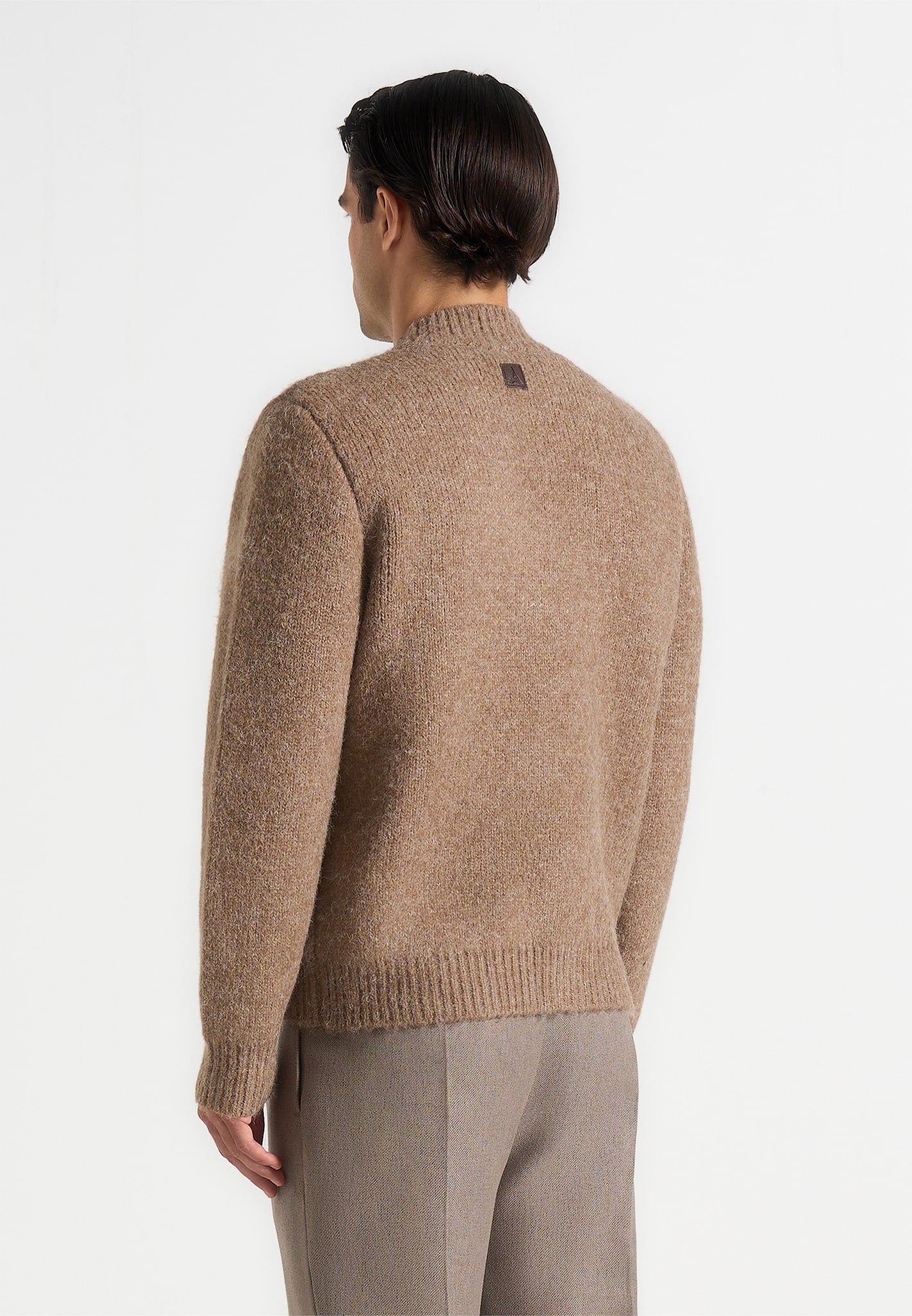 Dani - Unisex Asymmetric Brushed Knit Cardigan - Taupe