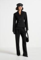 Thalia - Asymmetric Tailored Double Breasted Blazer - Black