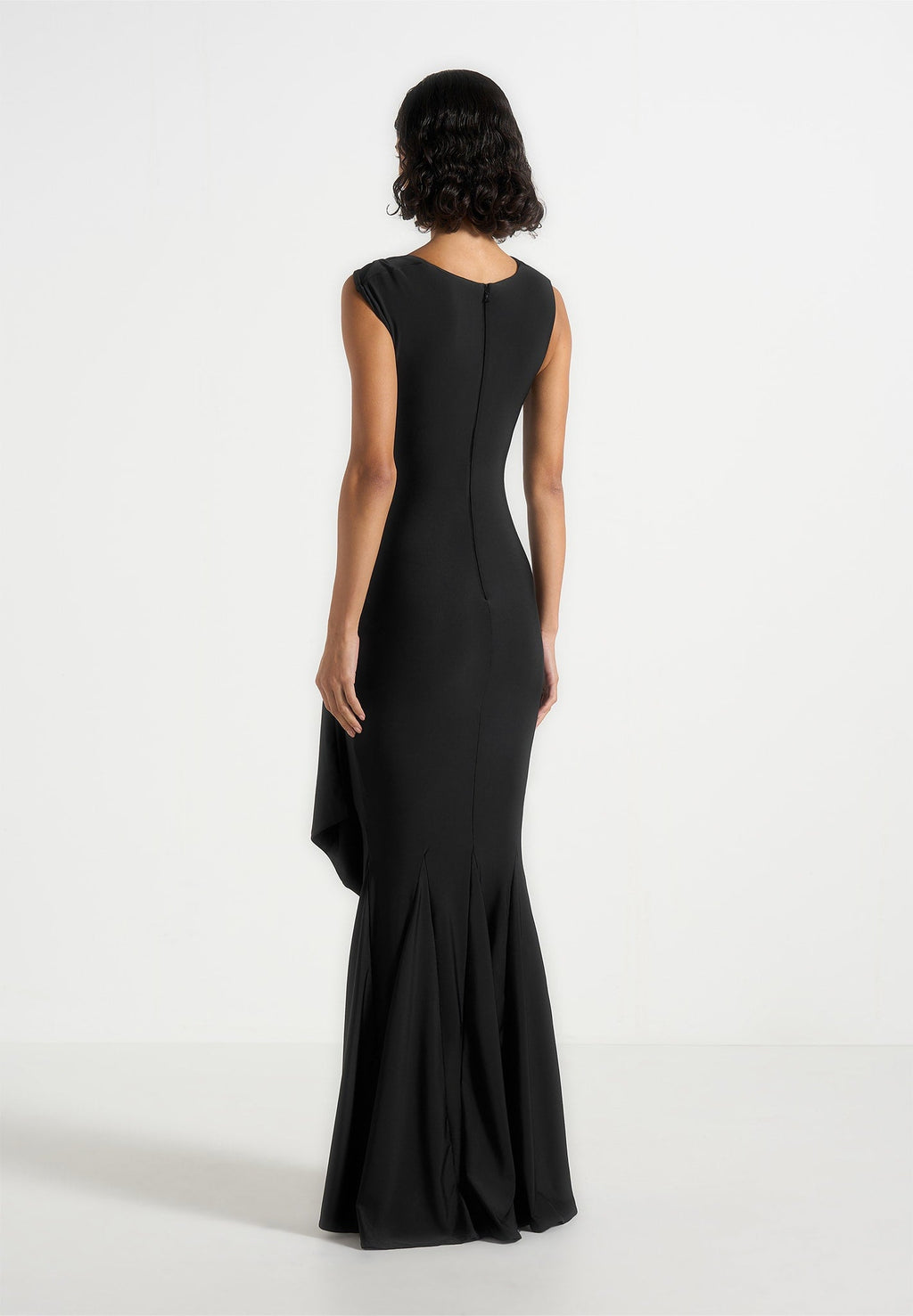 Rania - Asymmetric Draped Midaxi Dress - Black
