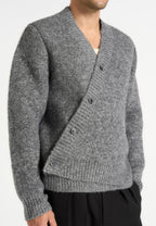 Dani - Unisex Asymmetric Brushed Knit Cardigan - Grey