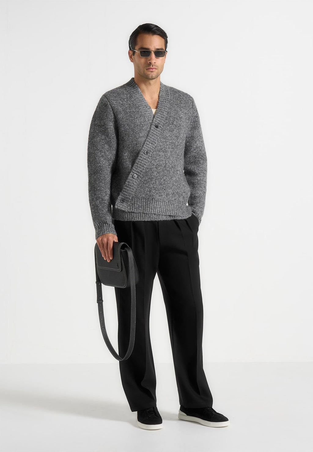 Dani - Unisex Asymmetric Brushed Knit Cardigan - Grey