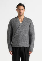 Dani - Unisex Asymmetric Brushed Knit Cardigan - Grey