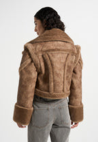 Kena - Vintage Leather & Plush 2-in-1 Gilet Jacket - Taupe