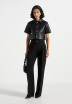 Dory - Leather Cropped Shirt - Black