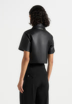 Dory - Leather Cropped Shirt - Black