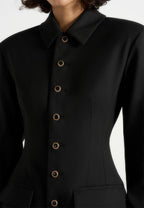 Amelie - Hourglass Button Up Blazer Dress - Black