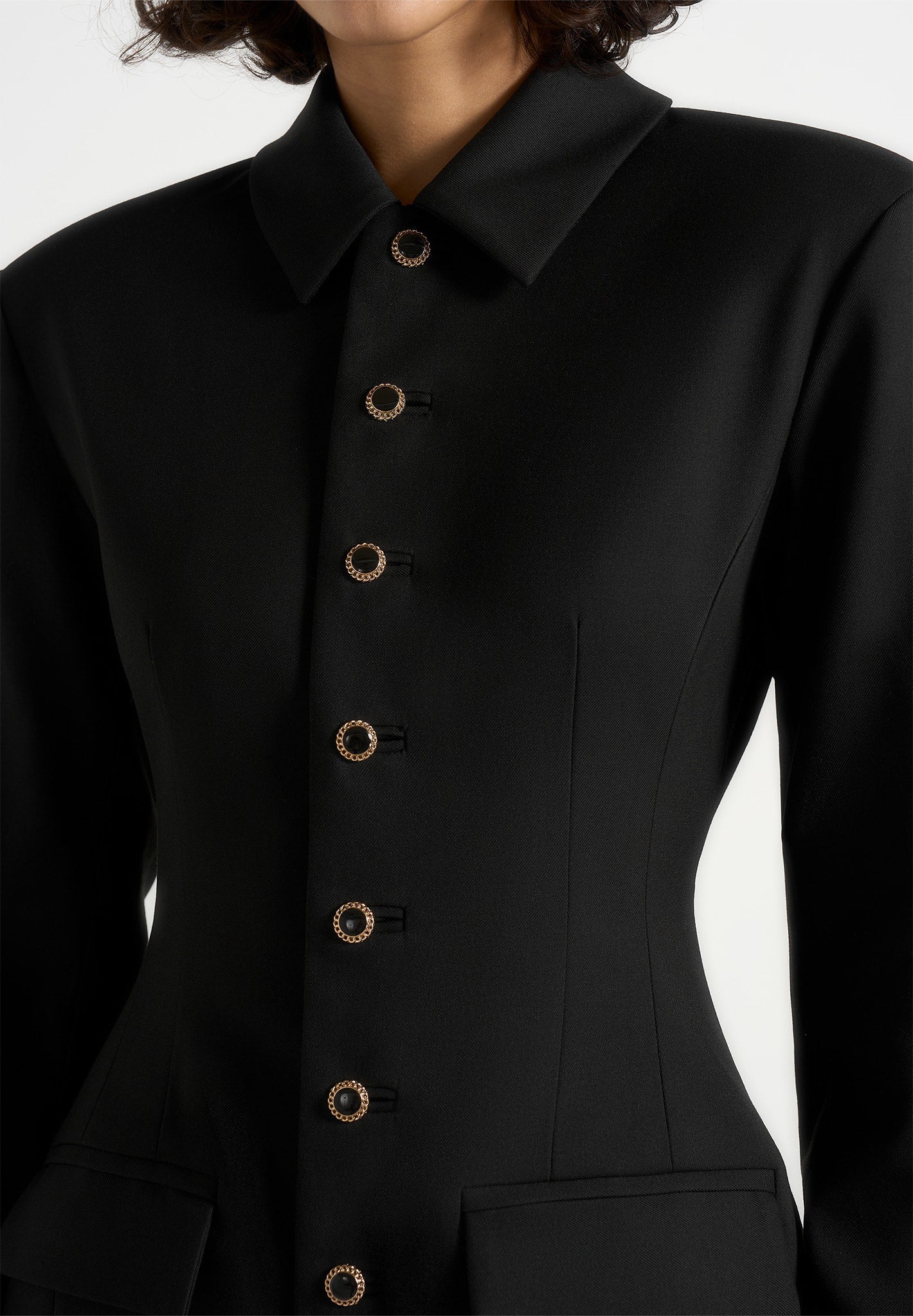Amelie - Hourglass Button Up Blazer Dress - Black