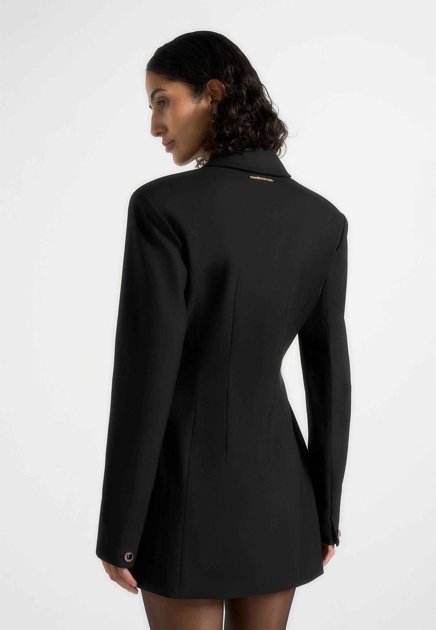 Amelie - Hourglass Button Up Blazer Dress - Black