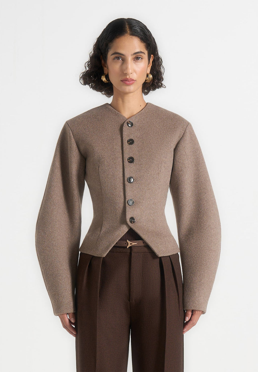 Aya - Wool Hourglass Jacket - Taupe