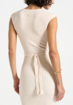 Helene - Knitted Midaxi Dress with Belt - Beige