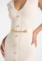 Helene - Knitted Midaxi Dress with Belt - Beige