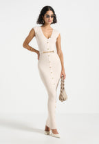 Helene - Knitted Midaxi Dress with Belt - Beige