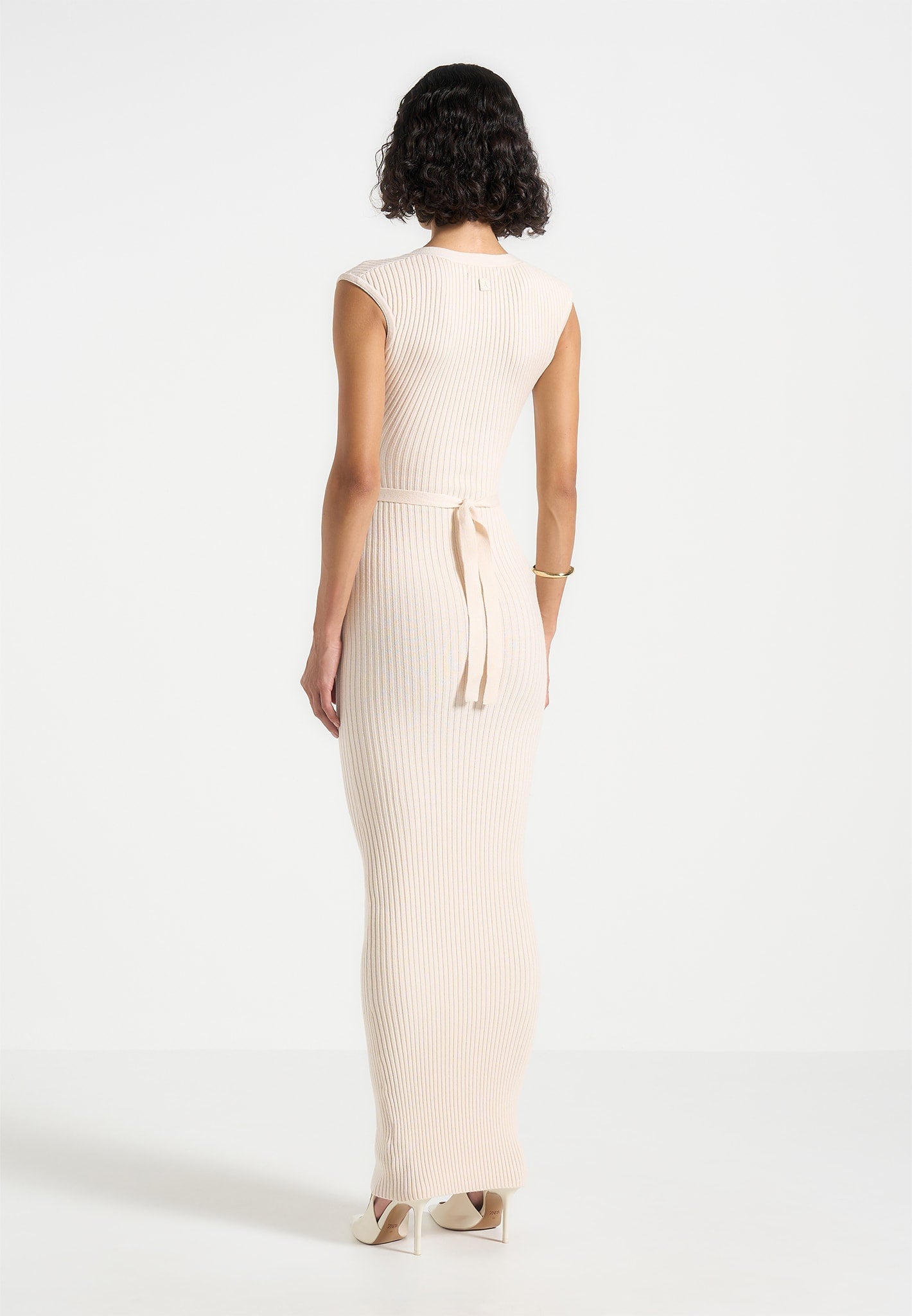 Helene - Knitted Midaxi Dress with Belt - Beige
