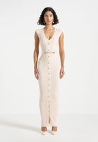 Helene - Knitted Midaxi Dress with Belt - Beige