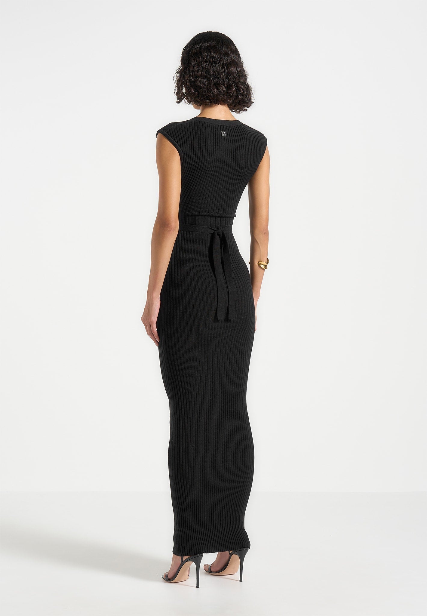 Helene - Knitted Midaxi Dress with Belt - Black