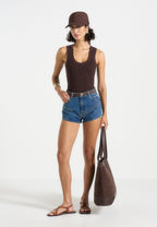 Liane - Scoop Neck Ribbed Vest - Brown
