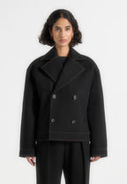 Mika - Unisex Tailored Double Breasted Jacket With Contrast Stitch - Black