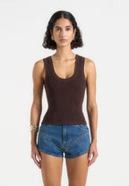 Liane - Scoop Neck Ribbed Vest - Brown