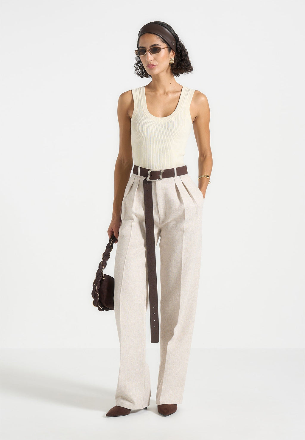 Liane - Scoop Neck Ribbed Vest - Cream
