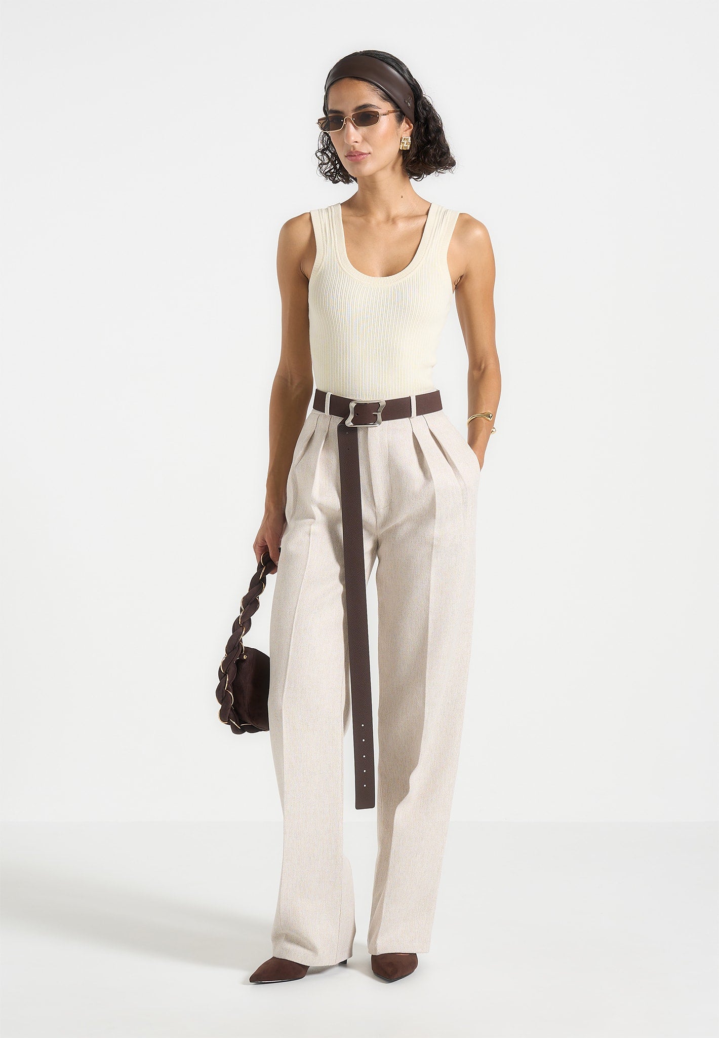 Liane - Scoop Neck Ribbed Vest - Cream