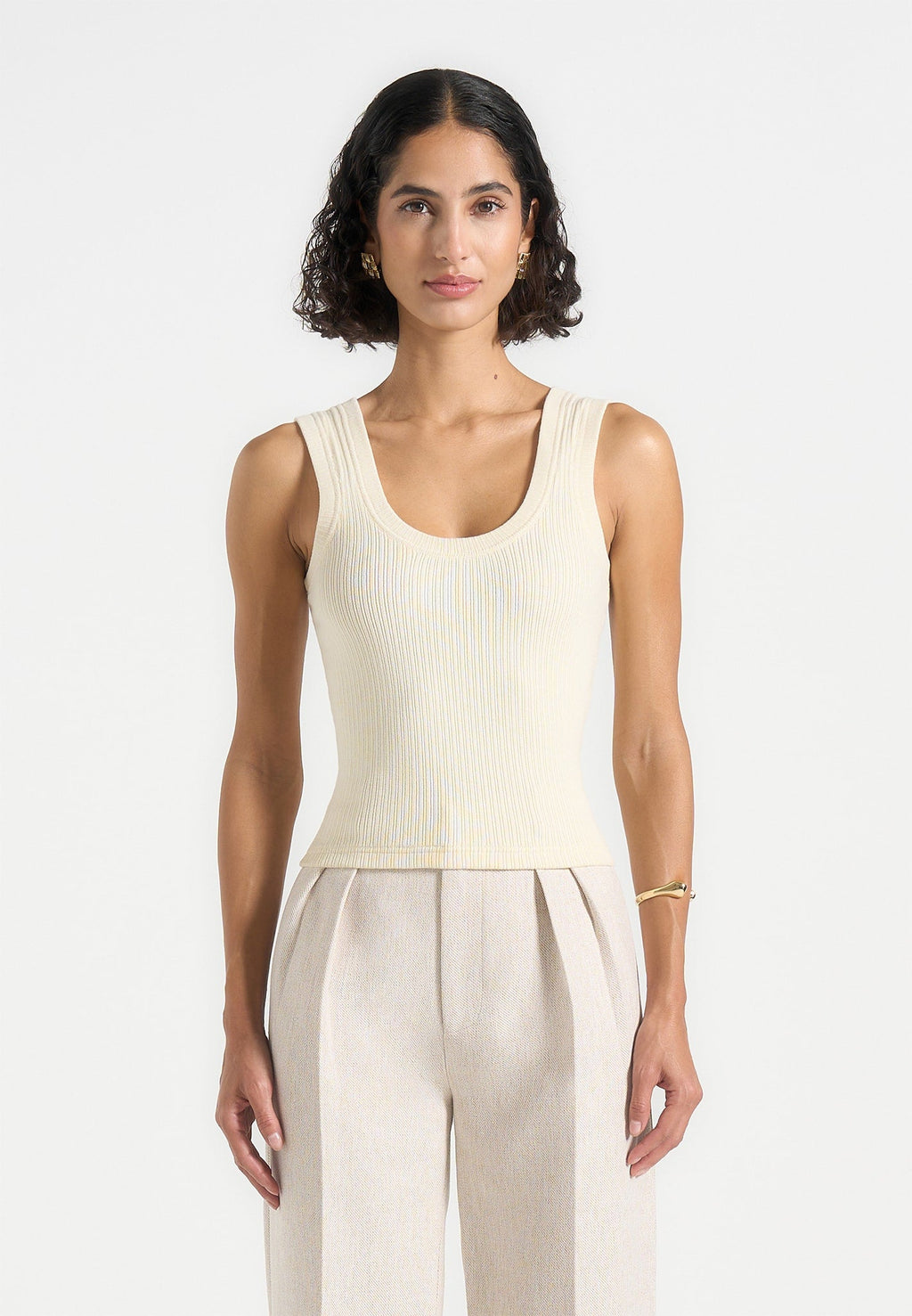 Liane - Scoop Neck Ribbed Vest - Cream