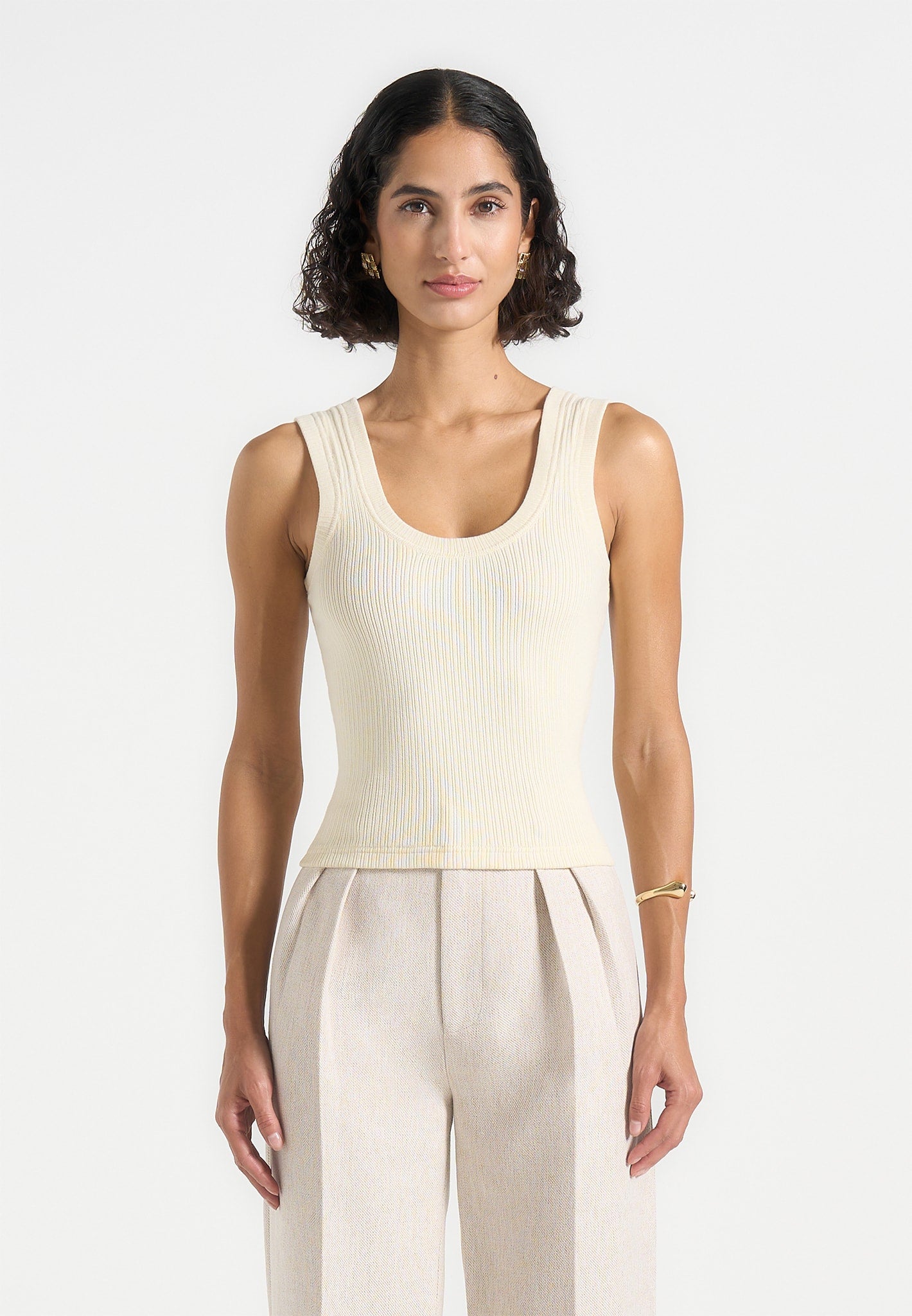 Liane - Scoop Neck Ribbed Vest - Cream
