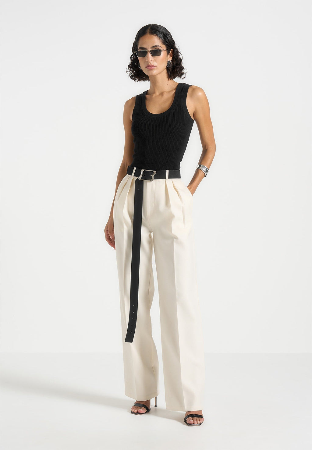 Liane - Scoop Neck Ribbed Vest - Black