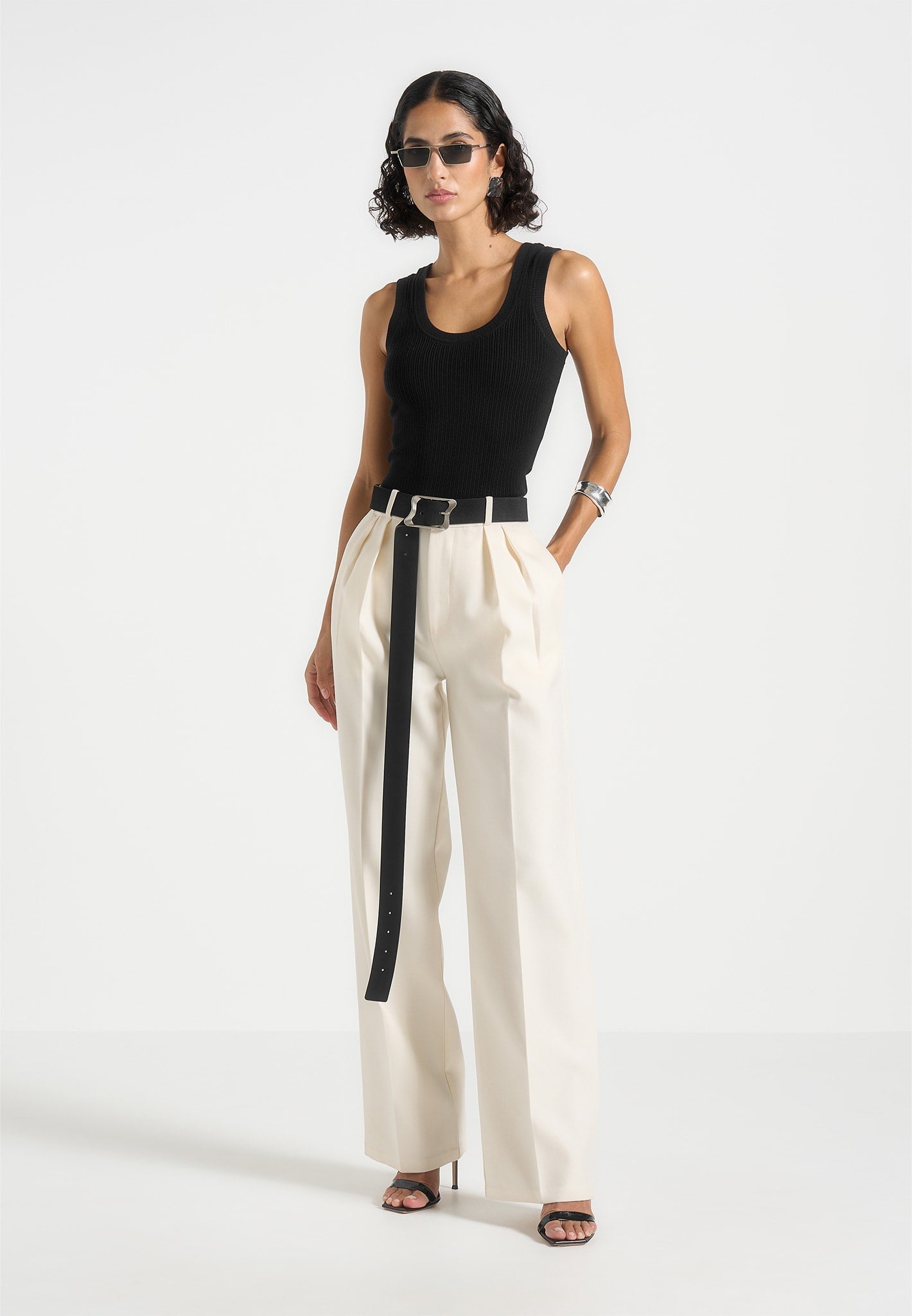 Liane - Scoop Neck Ribbed Vest - Black