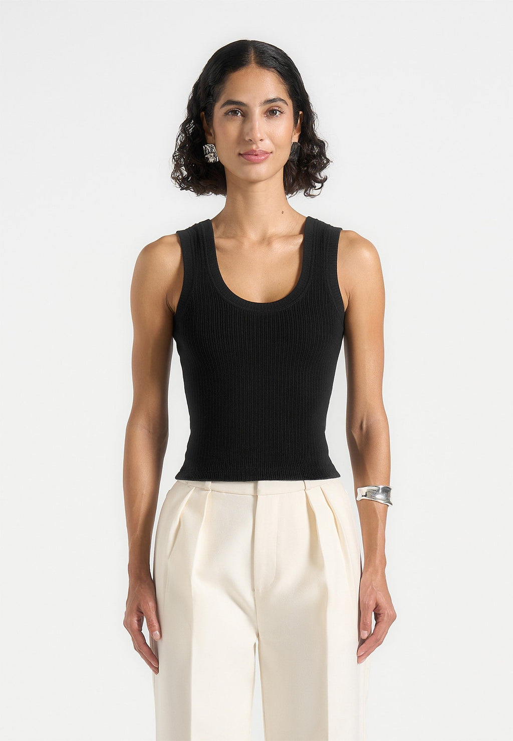 Liane - Scoop Neck Ribbed Vest - Black