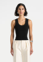 Liane - Scoop Neck Ribbed Vest - Black