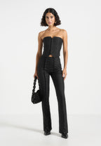 Lise - Cropped Tailored Blazer & Button Detail Bandeau - Black