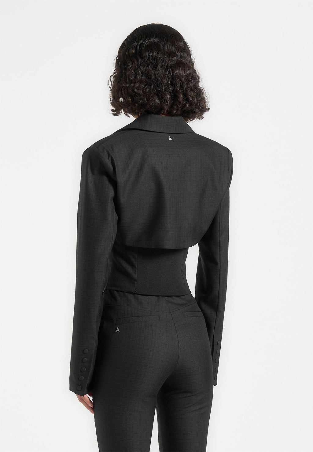 Lise - Cropped Tailored Blazer & Button Detail Bandeau - Black